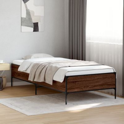 vidaXL Posteľný rám hnedý dub 90x190 cm kompozitné drevo a kov