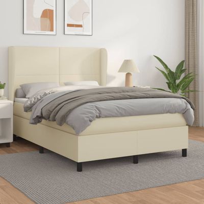 vidaXL Boxspring posteľ s matracom krémová 140x190 cm umelá koža