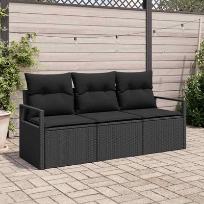 vidaXL Súprava záhradných pohoviek s vankúšom 3 pcs Čierna polyratan