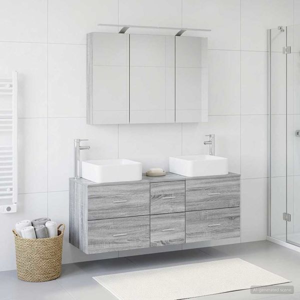 vidaXL Sada kúpeľňového nábytku 4 pcs Sivý Sonoma