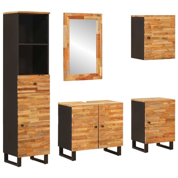 vidaXL Súpravy kúpeľňového nábytku 5 pcs Prírodná Masívne mango drevo