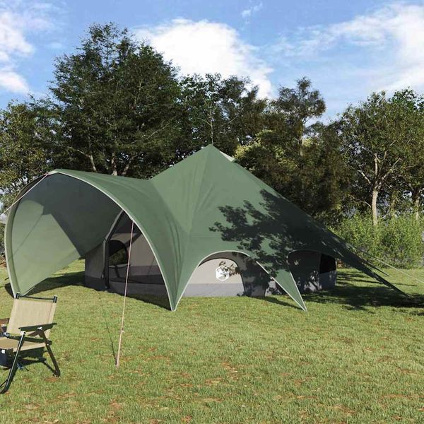 vidaXL Teepee stan pre 7 osôb Zelená a šedá 600 x 600 x 347 cm