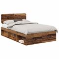 vidaXL Rám postele Staré drevo 135 x 190 cm Masívne borovicové drevo