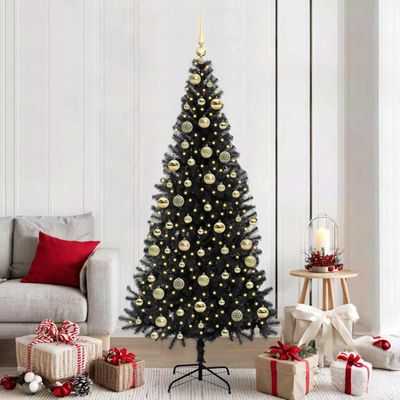 vidaXL Vianočný stromček s 300 LED-i so stojanom Čierna 210 cm PVC