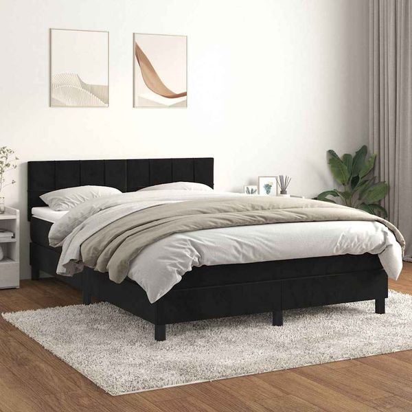 vidaXL Posteľný rám boxspring s matracom čierny 140x190 cm zamat