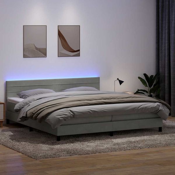 vidaXL Posteľný rám boxsping s matracom a LED bledosivý 180x210 cm zamat