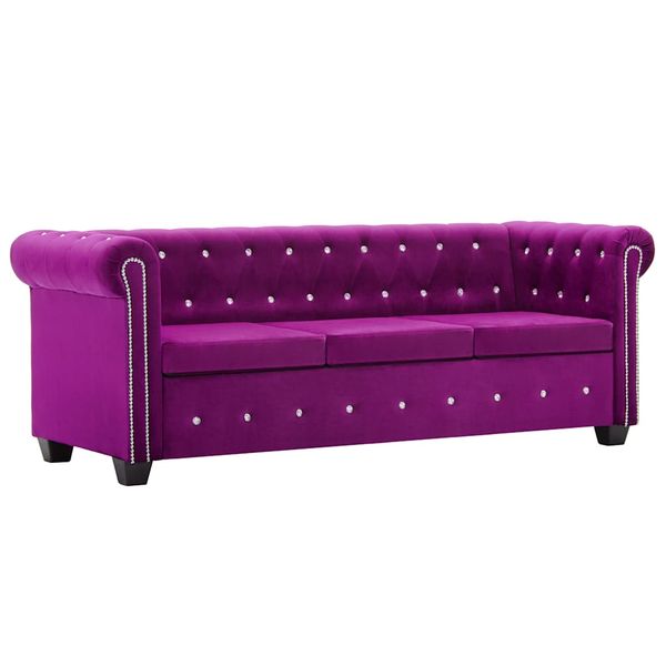 vidaXL 3-miestna pohovka Chesterfield, zamat 199x75x72 cm, fialová