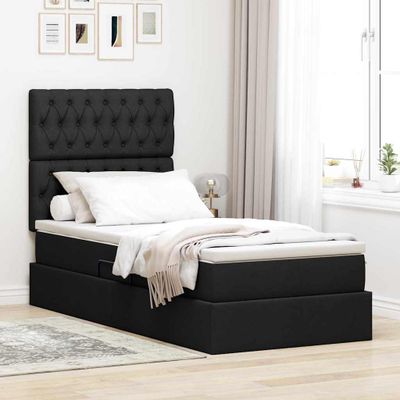 vidaXL Postel s úložným prostorem a matrací Čierna 100 x 200 cm látka