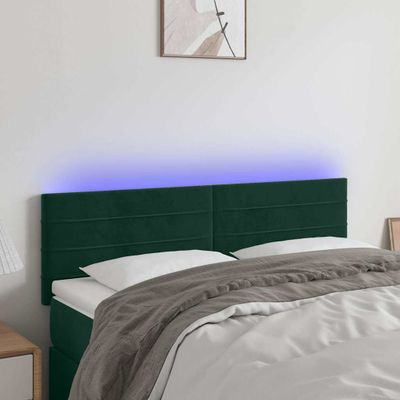 vidaXL Čelo postele s LED tmavozelené 144x5x78/88 cm zamat