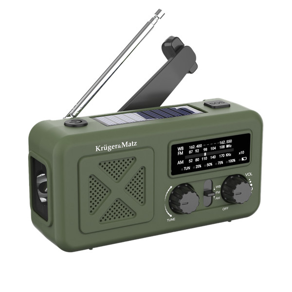 Rádio KRUGER & MATZ KM0835 SOS FM/ AM, Bluetooth, powerbanka 2000mAh, svietidlo, solar, dynamo