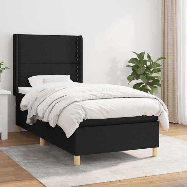 vidaXL Posteľný rám boxspring s matracom čierny 90x200 cm látka