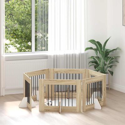 vidaXL Brána pre psov so stojanmi 6 pcs Dub sonoma 80 x 60 cm