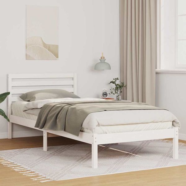 vidaXL Rám postele Biela 90 x 210 cm Masívne borovicové drevo