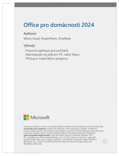 Microsoft Office 2024 pre domácnosti CZ Software, kancelársky, pre študentov a domácnosti, Czech Medialess