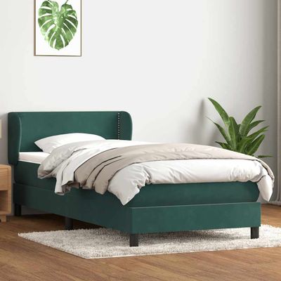 vidaXL Posteľný rám boxsping s matracom tmavozelený 100x210 cm zamat