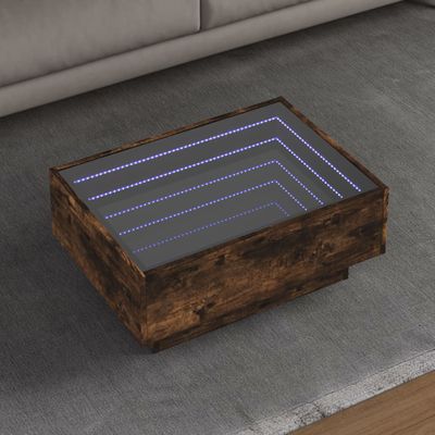 vidaXL Konferenčný stolík s LED dymový dub 70x50x30 cm kompozit. drevo