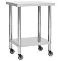vidaXL Kuchynský pracovný stôl s kolieskami 80x45x85 cm nerezový