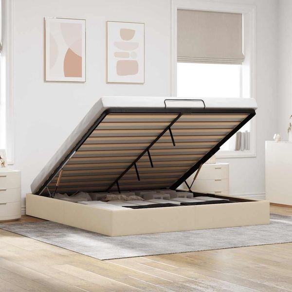 vidaXL Osmanský rám postele bez matraca krémová 200x200 cm Látka