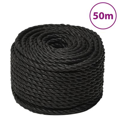 vidaXL Pracovné lano čierne 14 mm 50 m polypropylén