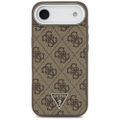 Guess Case Magsafe 4G PU kožený obal s trojuholníkovým logom a strieborným kovovým rámom fotoaparátu pre iPhone 17 Air hnedá
