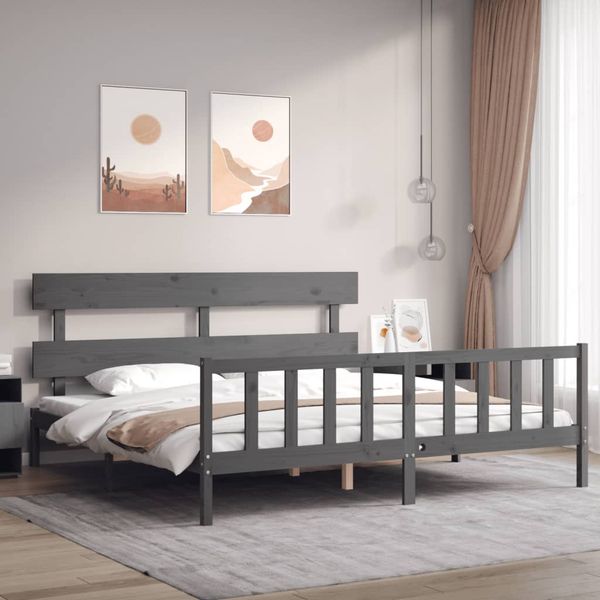 vidaXL Posteľný rám s čelom sivý 200x200 cm masívne drevo