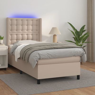 vidaXL Boxspring posteľ matrac a LED kapučínová 90x190 cm umelá koža
