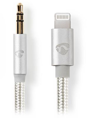 NEDIS PROFIGOLD Apple Lightning 8pin kábel s adaptérom/ Apple Lightning zástrčka – 3,5 mm jack zástrčka/ nylon/ BOX/ 1m Redukcia, Lightning zástrčka - 3,5mm jack zástrčka, 1m, hlinená strieborná