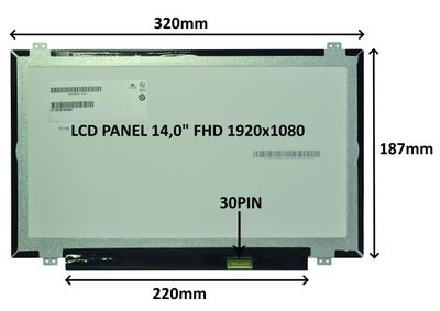 LCD PANEL 14,0'' FHD 1920x1080 30PIN MATNÝ IPS / ÚCHYTY HORE A DOLE