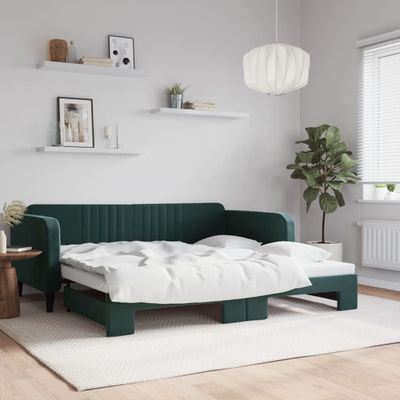 vidaXL Denná posteľ s rozkladacou posteľou tmavozelená 100x200cm zamat