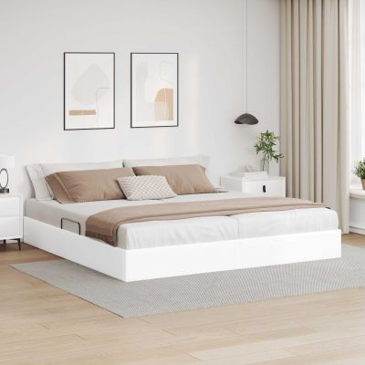 vidaXL Otomanový posteľný rám Čistá biela 200 x 200 cm Umelá koža