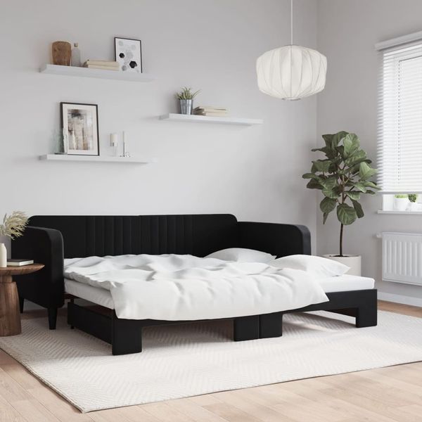 vidaXL Denná posteľ s rozkladacou posteľou čierna 100x200 cm zamat
