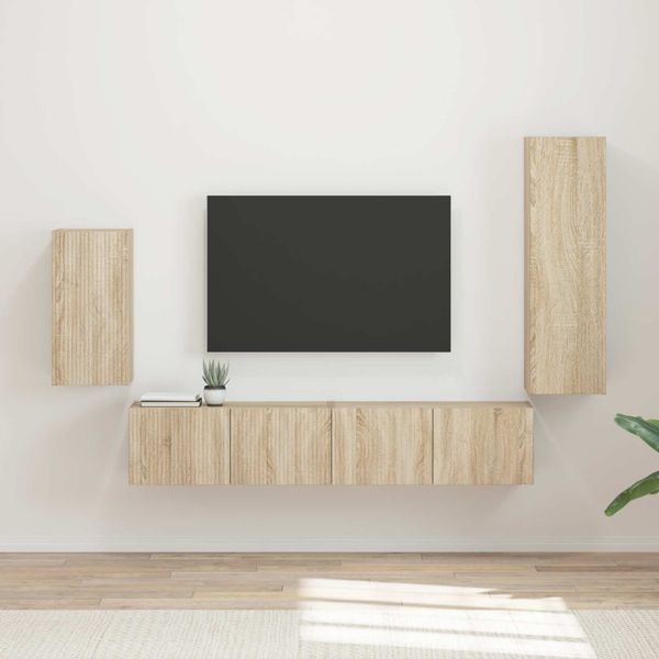 vidaXL Zostava TV skriniek Nástenný 4 pcs Sonoma dub Kompozitné drevo