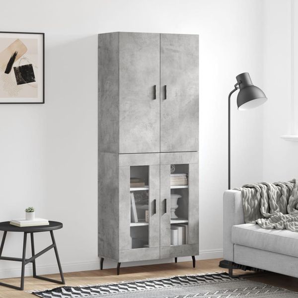 vidaXL Vysoká skrinka betónová sivá 69,5x34x180 cm spracované drevo