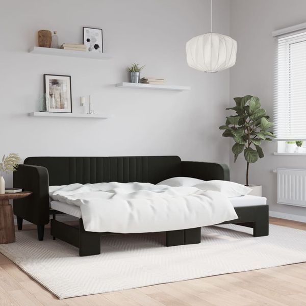 vidaXL Denná posteľ s rozkladacou posteľou čierna 80x200 cm zamat