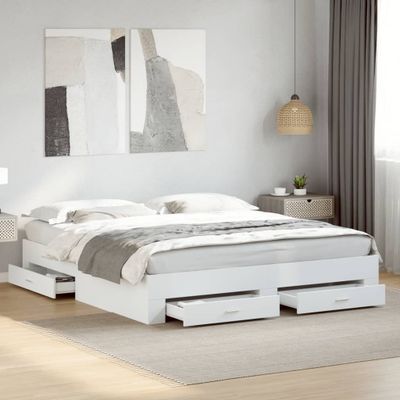 vidaXL Posteľný rám so zásuvkami biely 200x200 cm kompozitné drevo