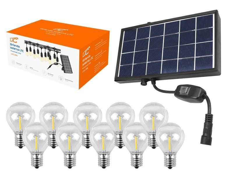 Solárna reťazec HQ LTC LXLL106 girlanda 7,6 m, E17, 10x G40, 2700K, 3000mAh Solárny reťazec HQ LTC LXLL106 girlanda 7,6 m, E17, 10x G40, 2700K, 3000mAh