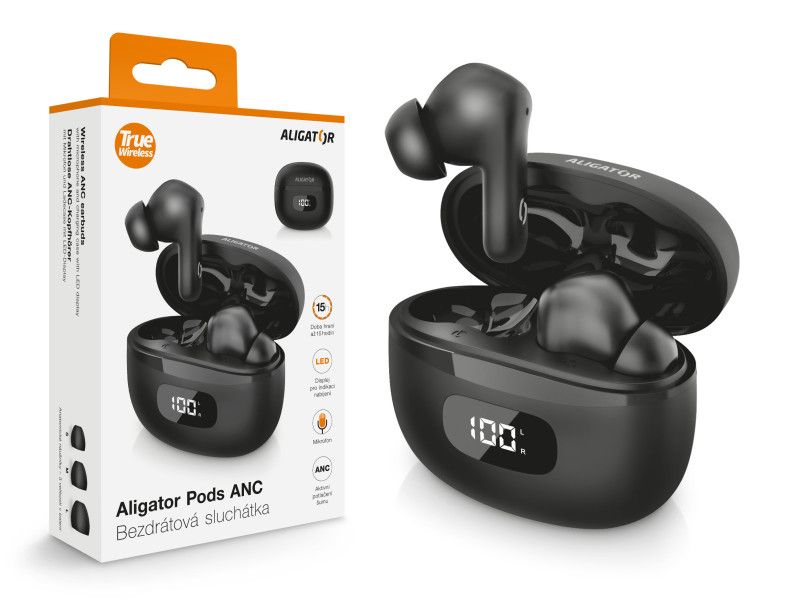 Slúchadlá ALIGATOR PODS ANC TWS08, čierna