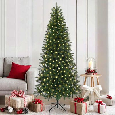 vidaXL Umelý vianočný stromček s 300 LED-i Zelená 180 cm PE a PVC