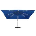 vidaXL Závesný záhradný slnečník+LED, hliníková tyč 400x300cm, azúrový