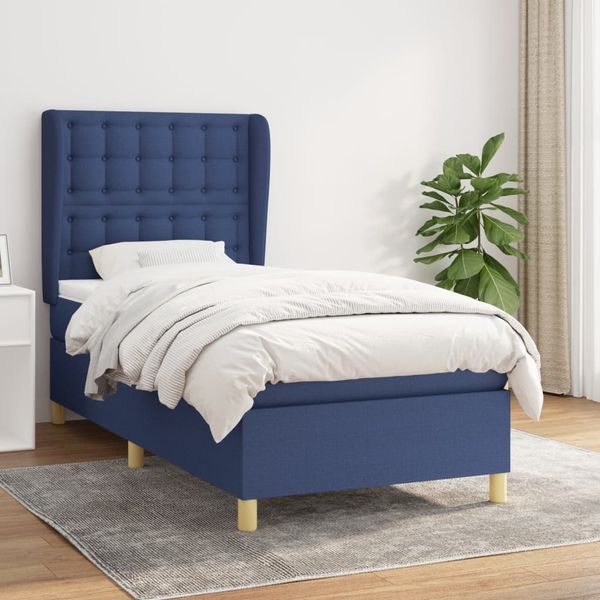 vidaXL Posteľný rám boxspring s matracom modrý 90x190 cm látka