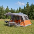 vidaXL Rodinný stan so strechou Šedá a oranžová 305 x 275 x 190 cm