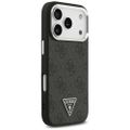 Puzdro Guess Magsafe 4G PU Leather s trojuholníkovým logom a strieborným kovovým rámom fotoaparátu pre iPhone 17 Pro čierne