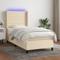 vidaXL Posteľ boxsping s matracom a LED krémová 100x200 cm látka