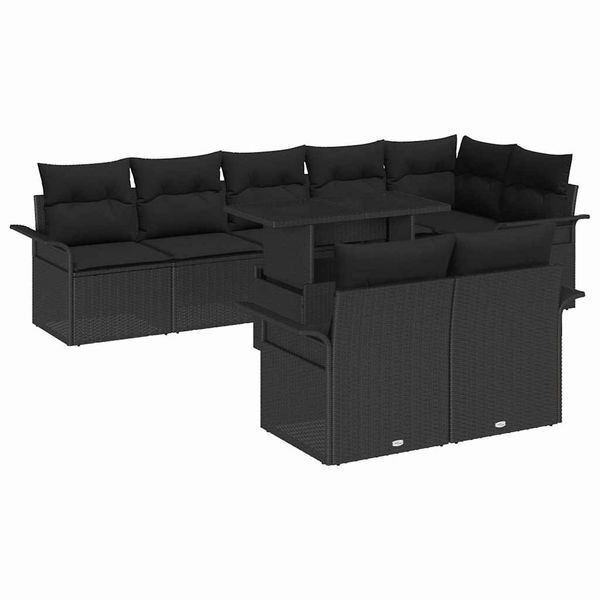 vidaXL Súprava záhradných pohoviek s vankúšom 9 pcs Čierna Poly ratan