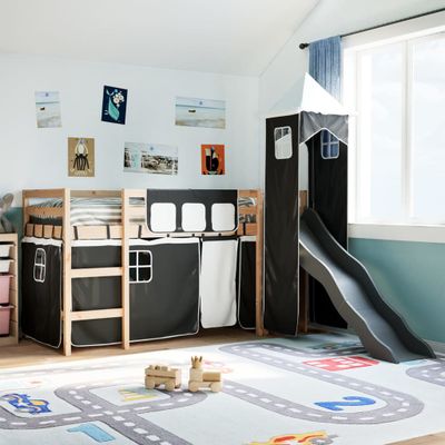 vidaXL Detská vyvýšená posteľ veža bielo-čierna 90x200 cm borovica