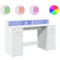 vidaXL Stôl s LED svetlami biely 140x55x91 cm kompozitné drevo