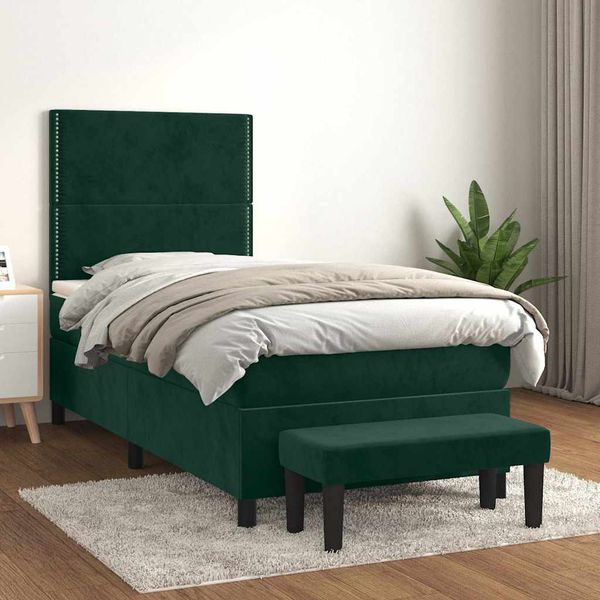 vidaXL Posteľný rám boxsping s matracom tmavozelený 80x200 cm zamat