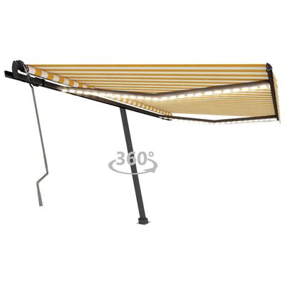 vidaXL Ručne zaťahovacia markíza s LED 400x350 cm žltá a biela
