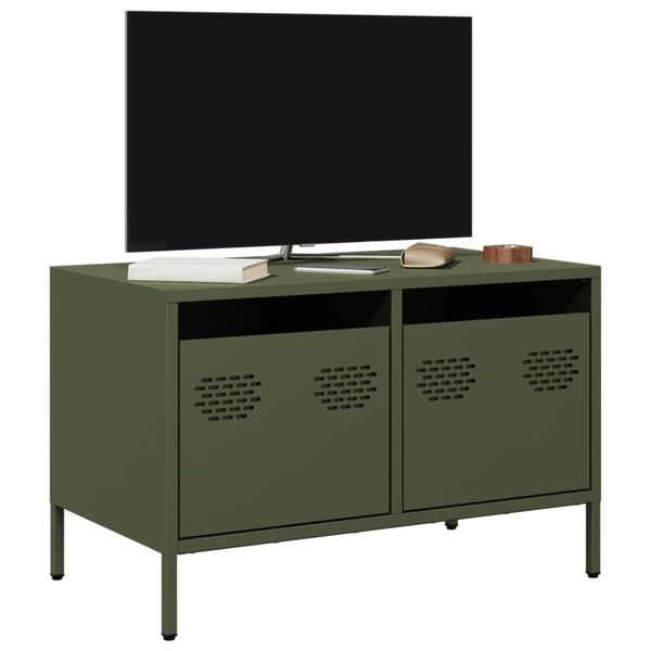vidaXL TV skrinka olivovozelená 68x39x43,5cm oceľ valcovaná za studena