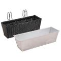 Sada ratanových trapézových kvetináčov pre balkón, 50 cm, 2 ks, čierne
